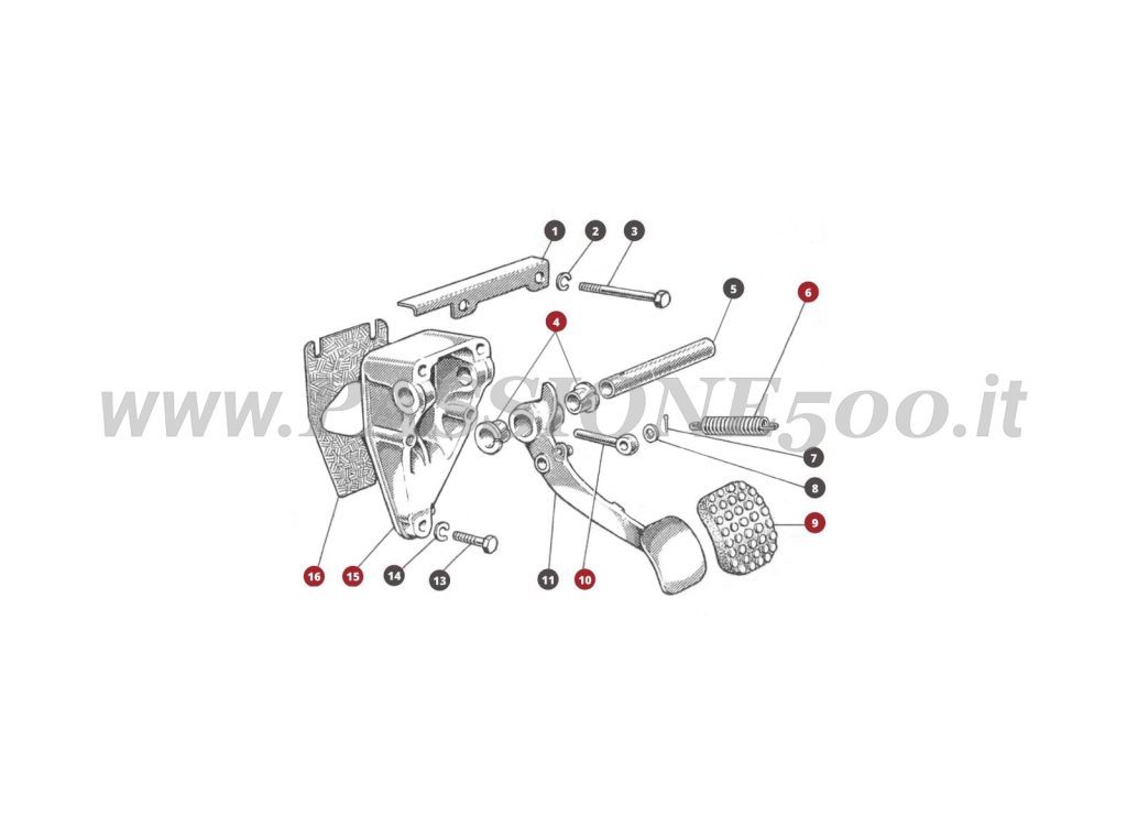 EXPLOSIONSZEICHNUNG 23/1M – Bremsfusshebel 500D