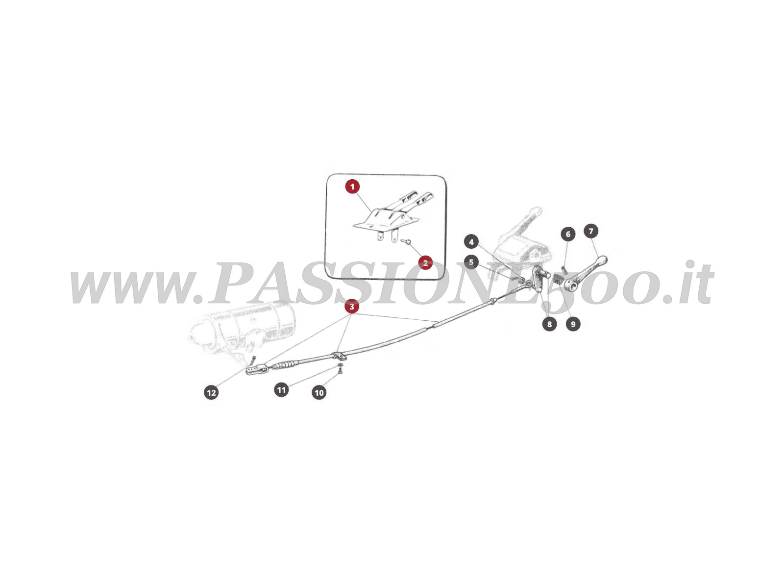 ESPLOSO 37M – Comando motorino di avviamento FIAT 500 Giardiniera Base D