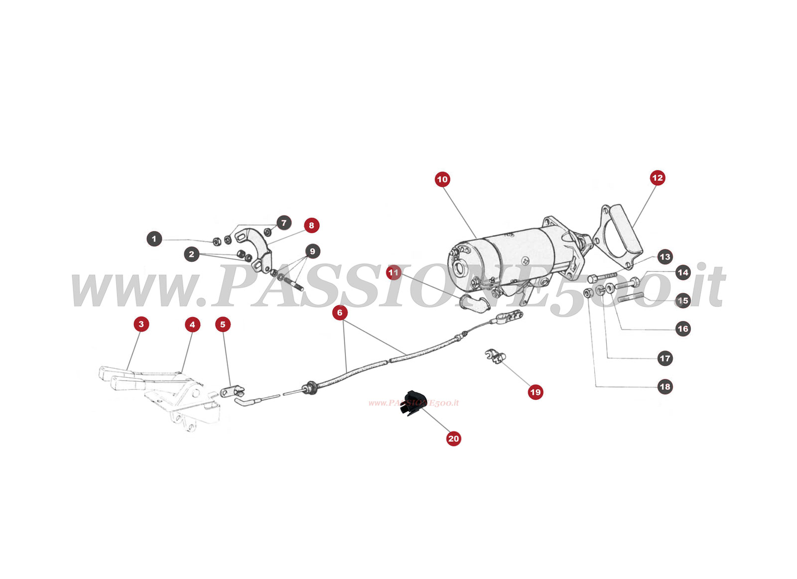 VUE EN ÈCLATÈ 37M – Commande de démaurreur FIAT 500R