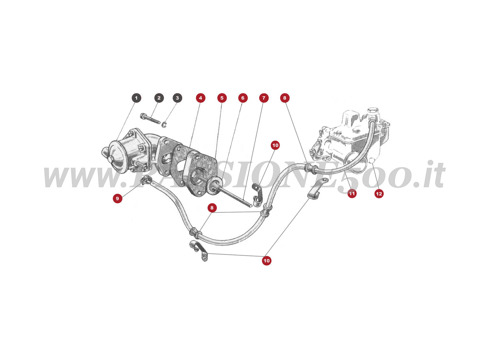EXPLODED VIEW 8M – Fuel pump FIAT 500 Giardiniera Base D