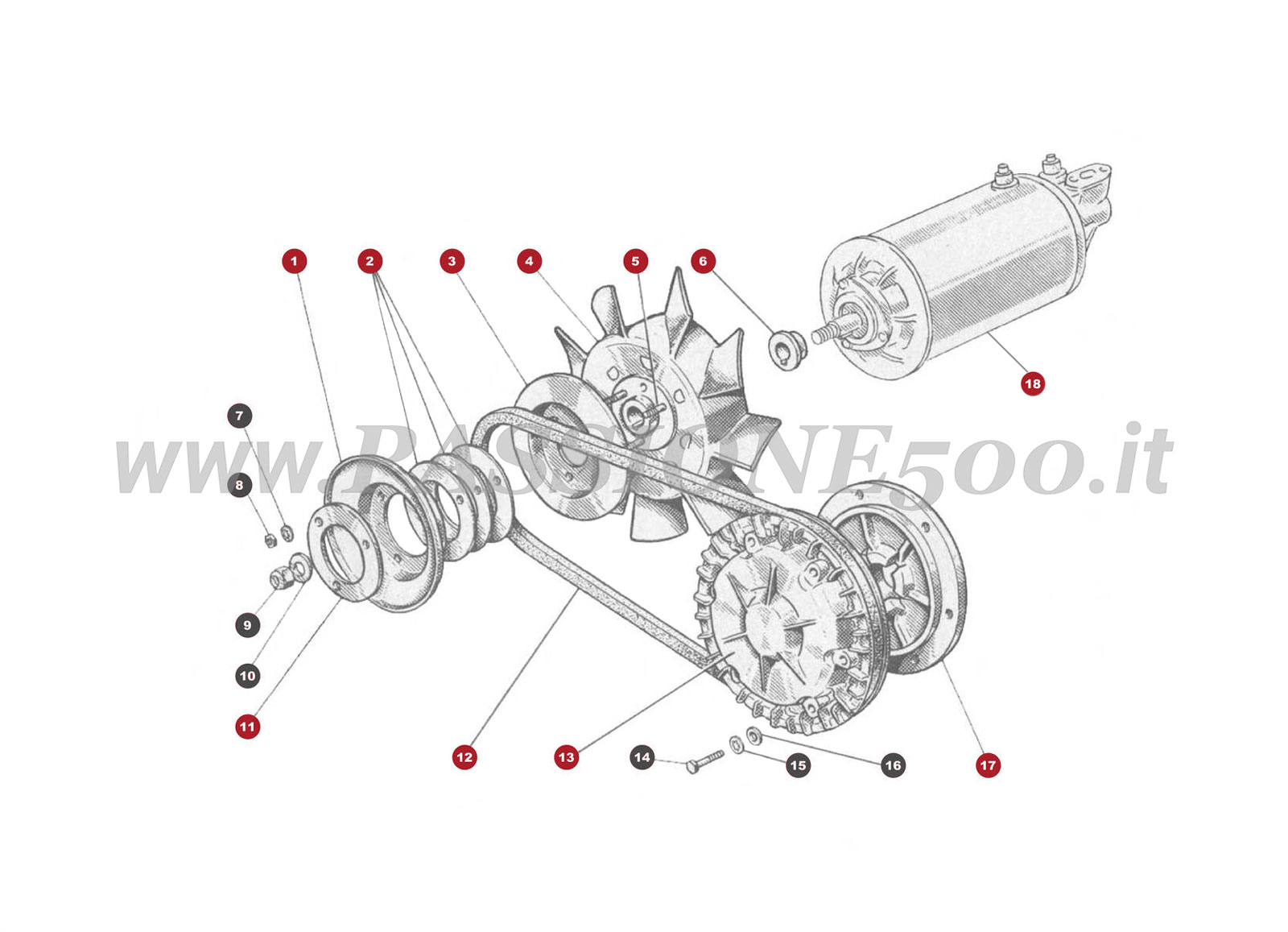 ESPLOSO 14M – Comando ventola e dinamo FIAT 500 Giardiniera Base D