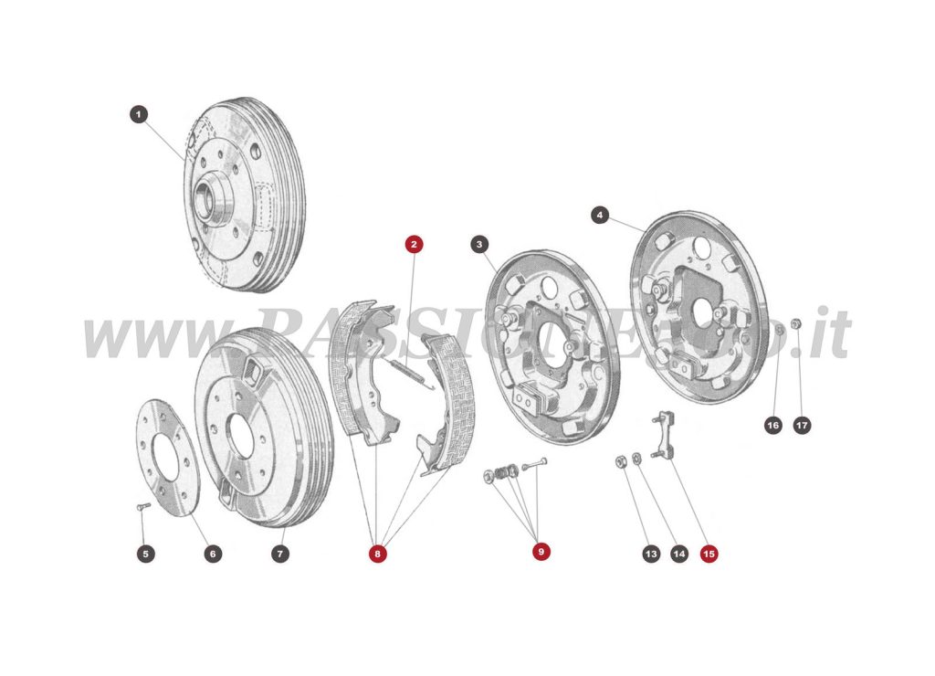 EXPLODED VIEW 24M – Front and Rear brake system FIAT 500 Giardiniera Base D