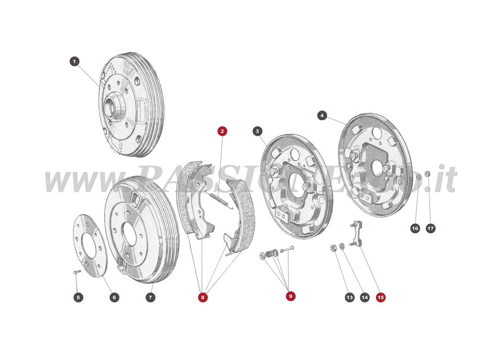 EXPLOSIONSZEICHNUNG 24M – Vorderes und Hinteres bremssystem FIAT 500 Giardiniera Base D