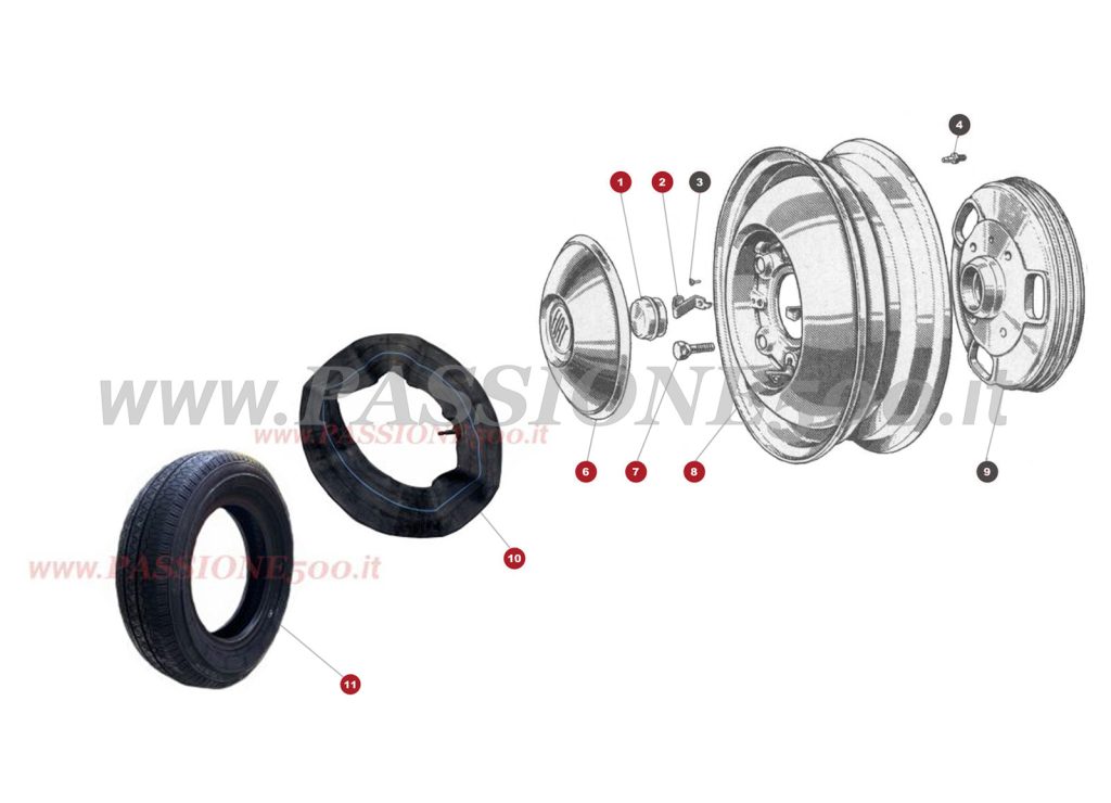 EXPLODED VIEW 32M – Tyres, Hubcaps and Wheels FIAT 500 Giardiniera D