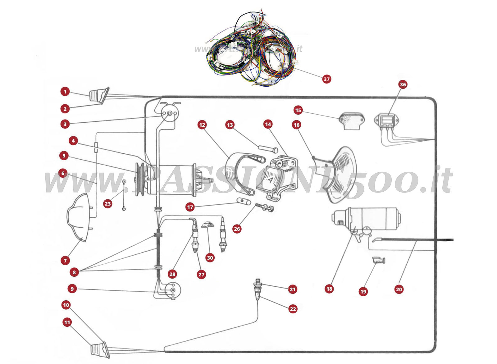 ESPLOSO 34M – Impianto elettrico parte posteriore FIAT 500 Giardiniera Base D