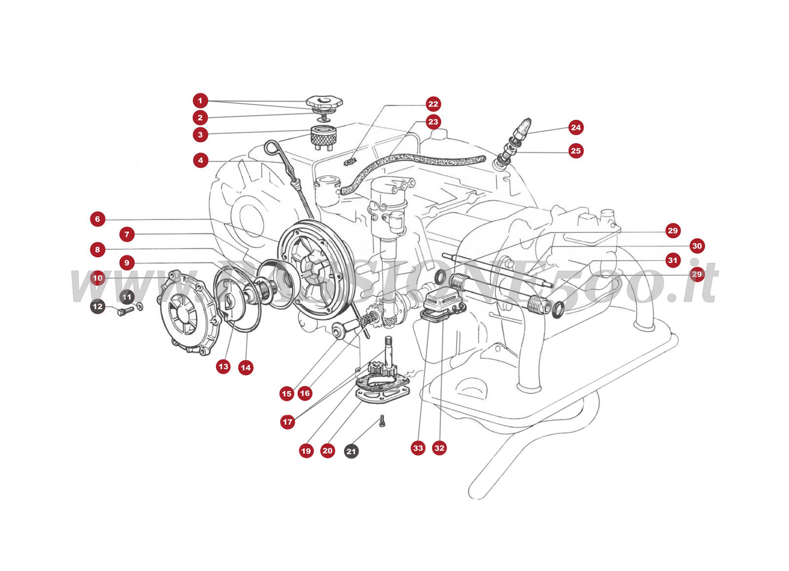 EXPLOSIONSZEICHNUNG 12/1M – Ölversorgung FIAT 500 Giardiniera Base F (von zu motor n.° 288156)