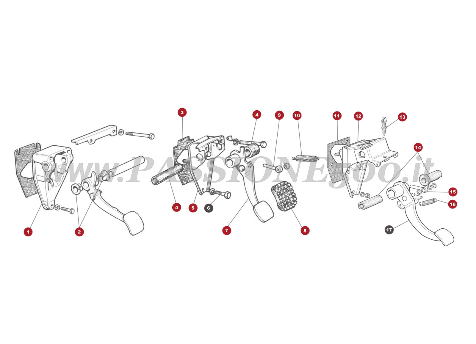 EXPLOSIONSZEICHNUNG 23/1M – Bremsfusshebel FIAT 500 Giardiniera Base F
