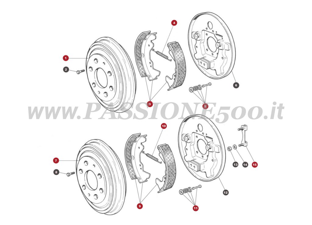 EXPLODED VIEW 24M – Front and Rear brake system FIAT 500 Giardiniera Base F