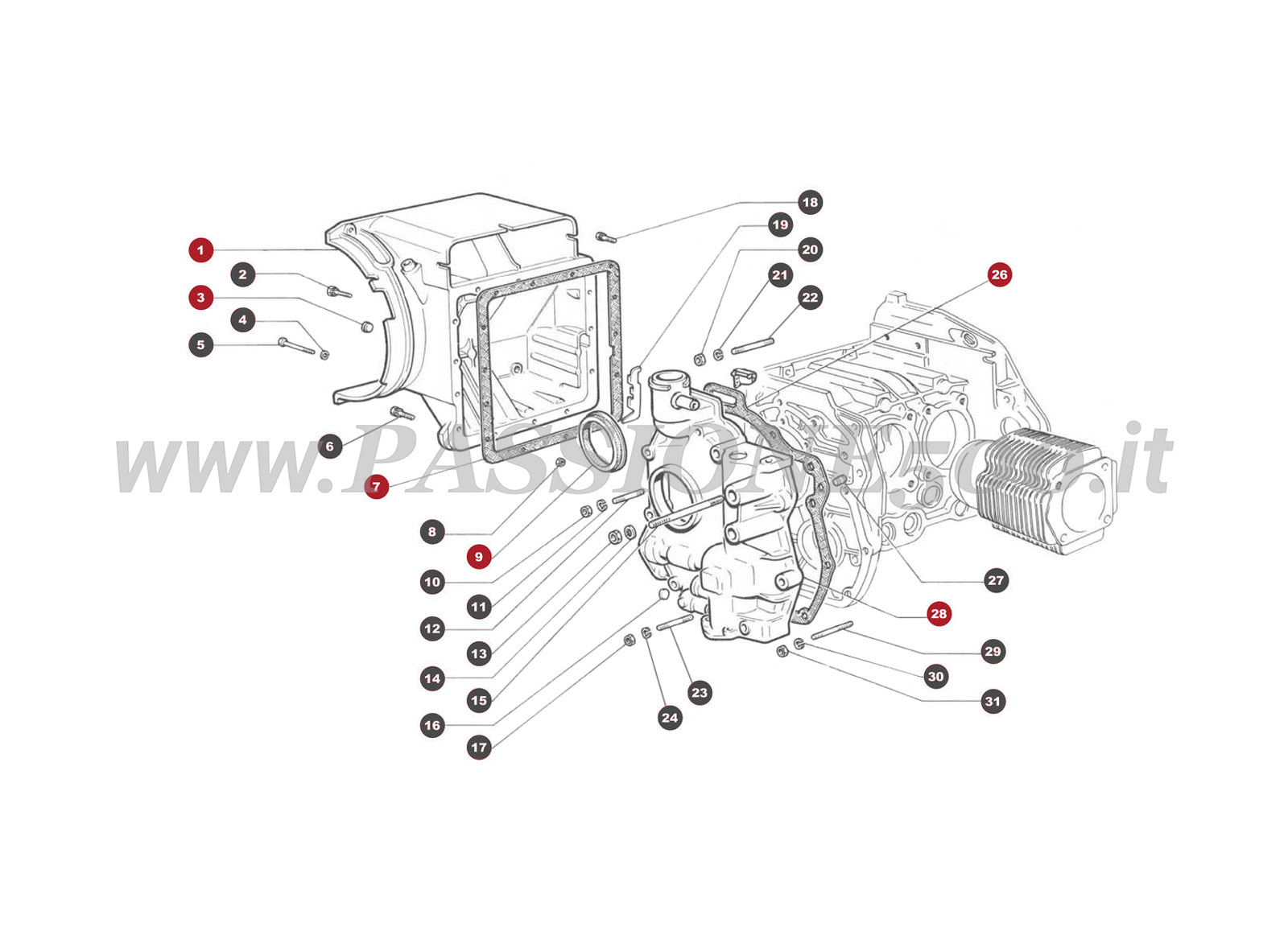 EXPLODED VIEW 2M – Oil sump and Timing chain cover FIAT 500 Giardiniera Base F