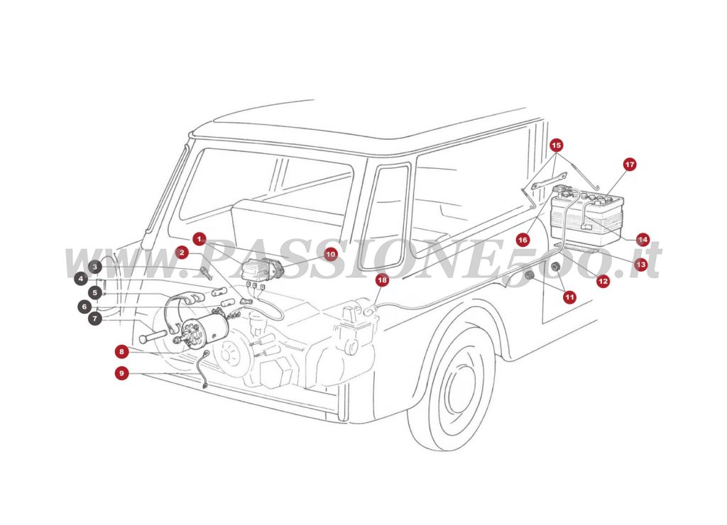 EXPLODED VIEW 34M – Current generating system FIAT 500 Giardiniera Base F