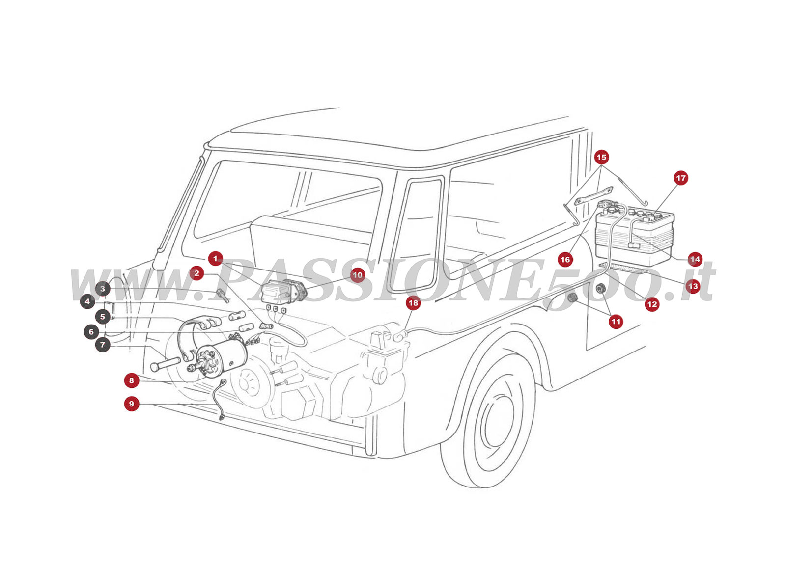 EXPLODED VIEW 34M – Current generating system FIAT 500 Giardiniera Base F