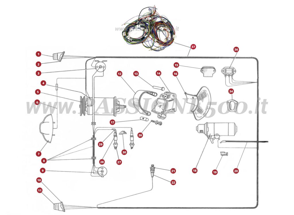 EXPLODED VIEW 34M – Rear electrical system FIAT 500N