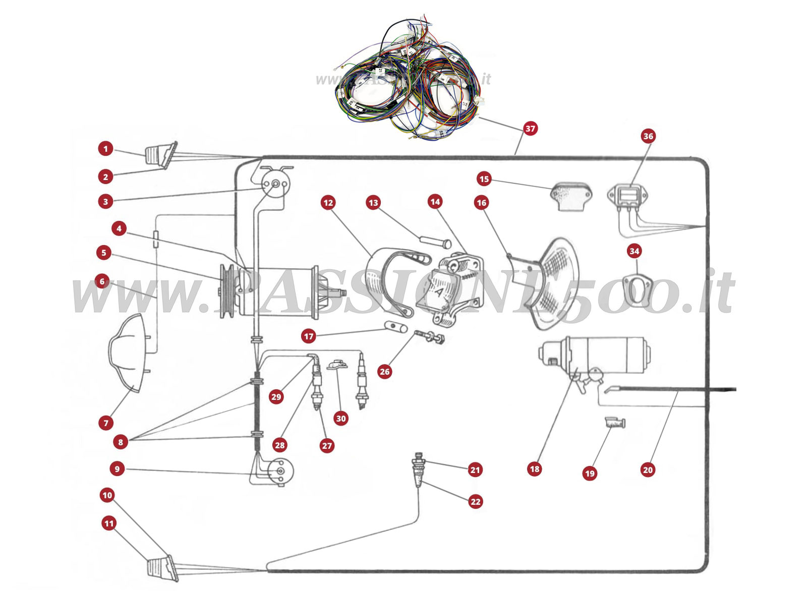 EXPLODED VIEW 34M – Rear electrical system FIAT 500N