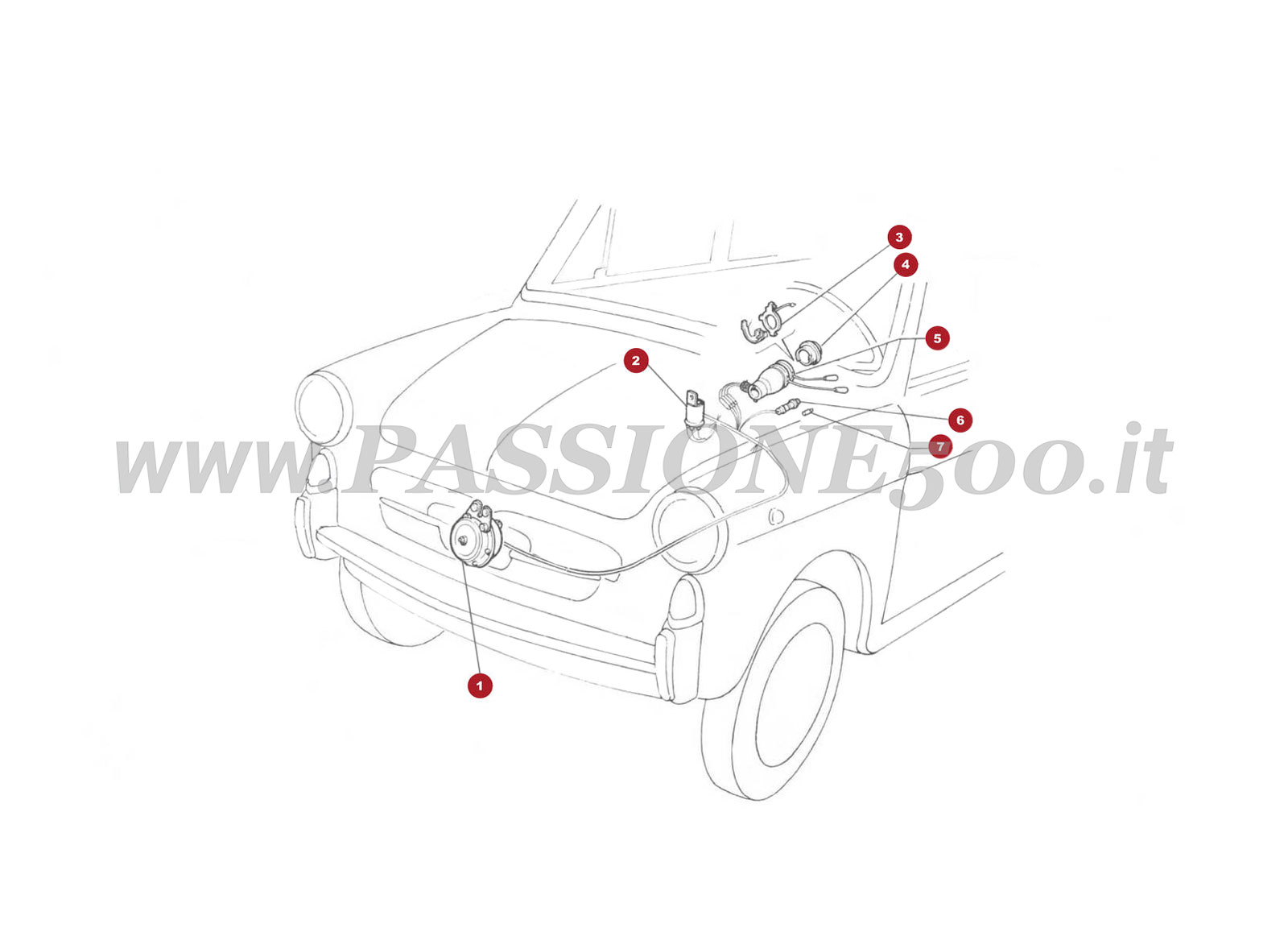 EXPLOSIONSZEICHNUNG 34/2M – Signalisiervorrichtungen FIAT 500 Giardiniera Base F