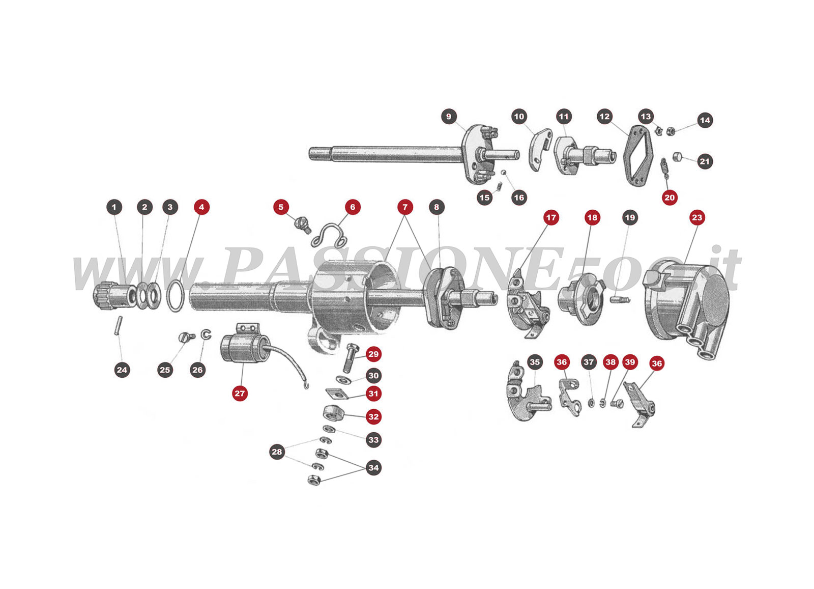 EXPLODED VIEW 35M – Distributor FIAT 500 Giardiniera Base D