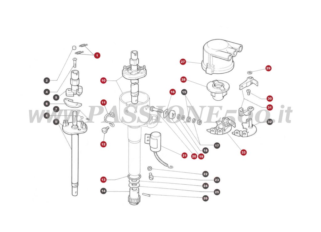 EXPLODED VIEW 35M – Distributor FIAT 500 Giardiniera Base F