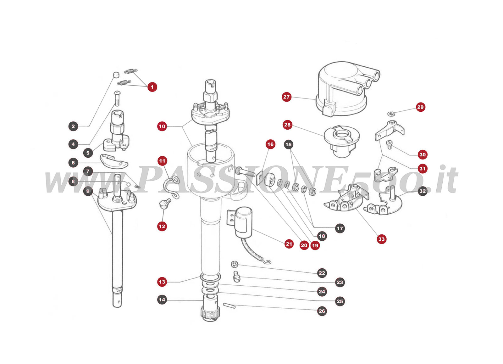 EXPLODED VIEW 35M – Distributor FIAT 500 Giardiniera Base F