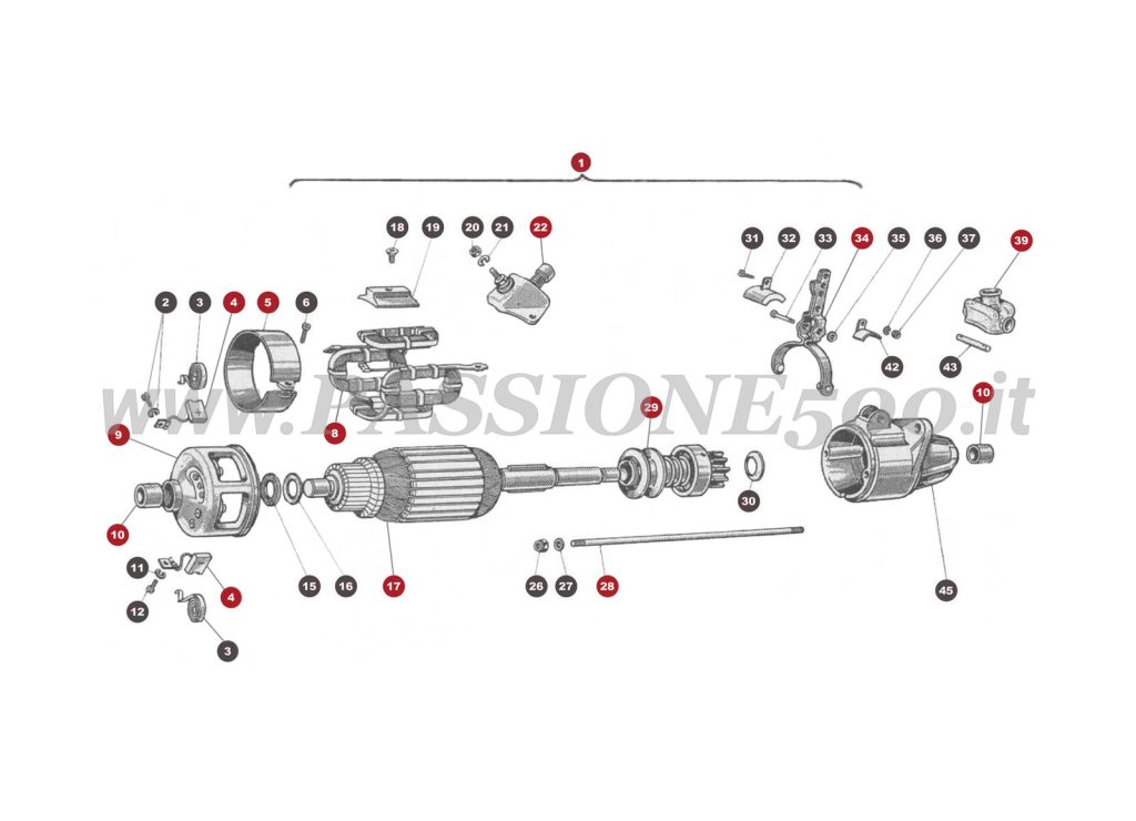 EXPLODED VIEW 39M – Starter motor FIAT 500 Giardiniera Base F