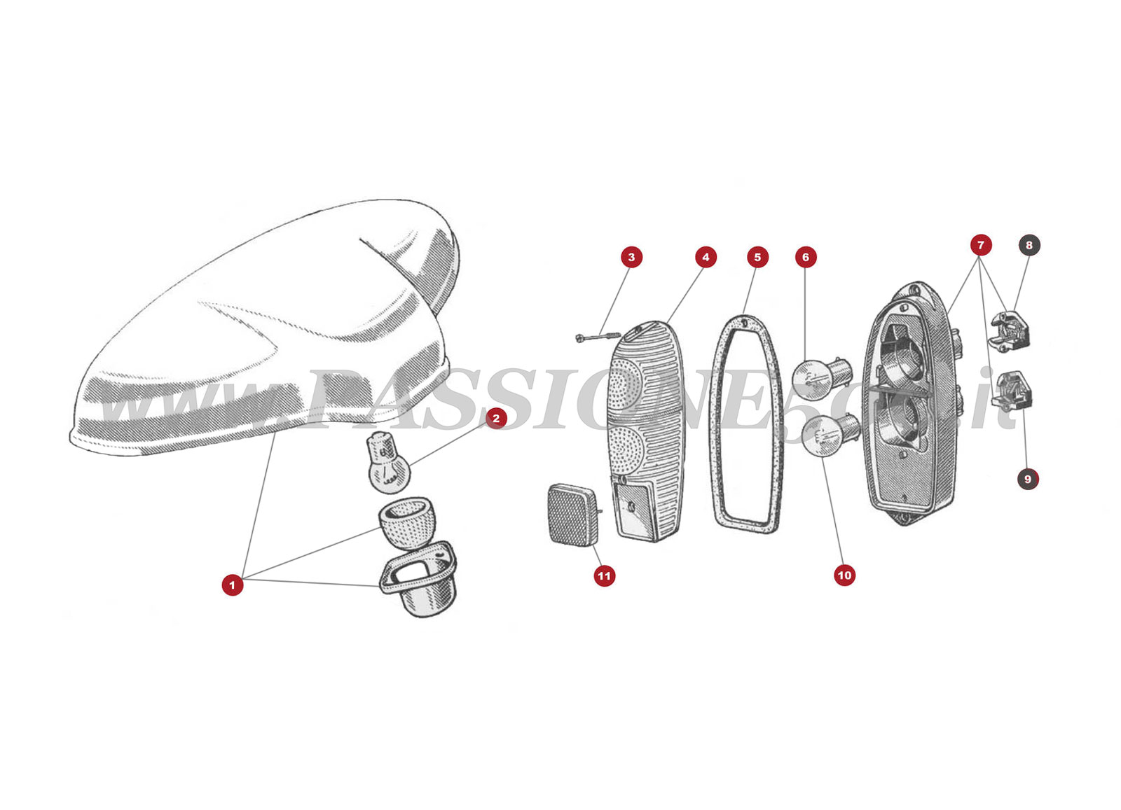 EXPLODED VIEW 42M – Rear lamps FIAT 500 Giardiniera Base F