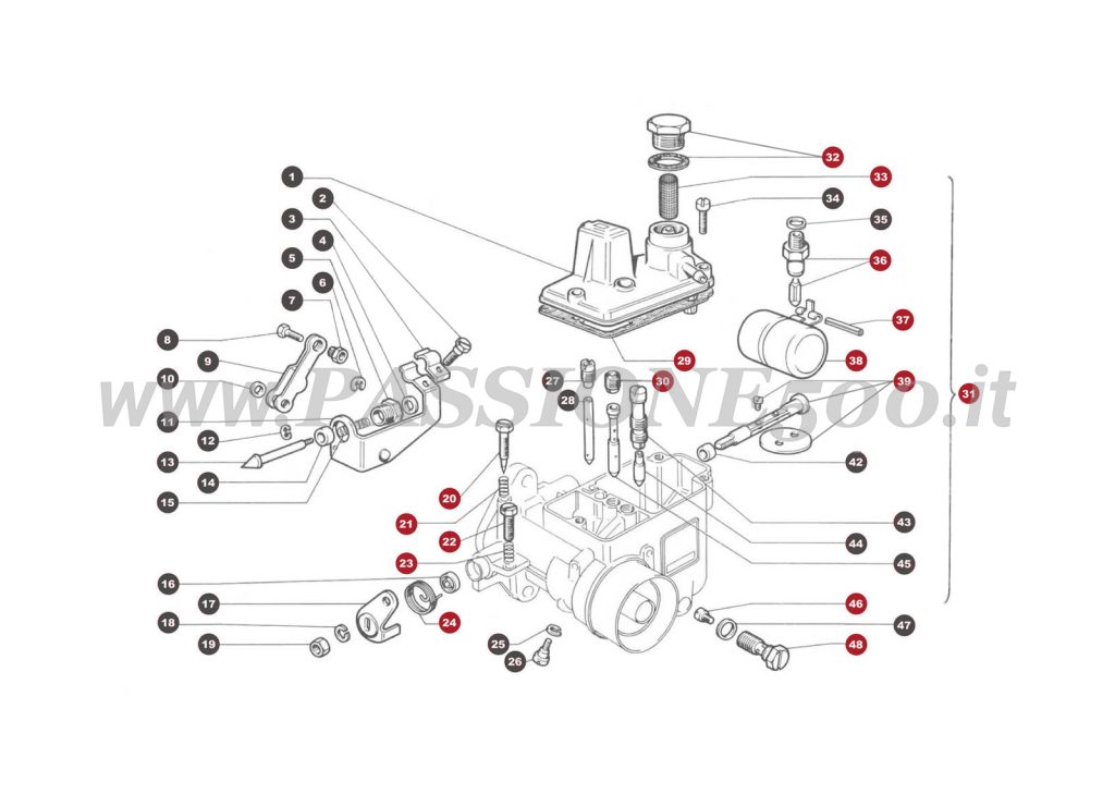 EXPLODED VIEW 45M – Carburettor FIAT 500 Giardiniera Base F