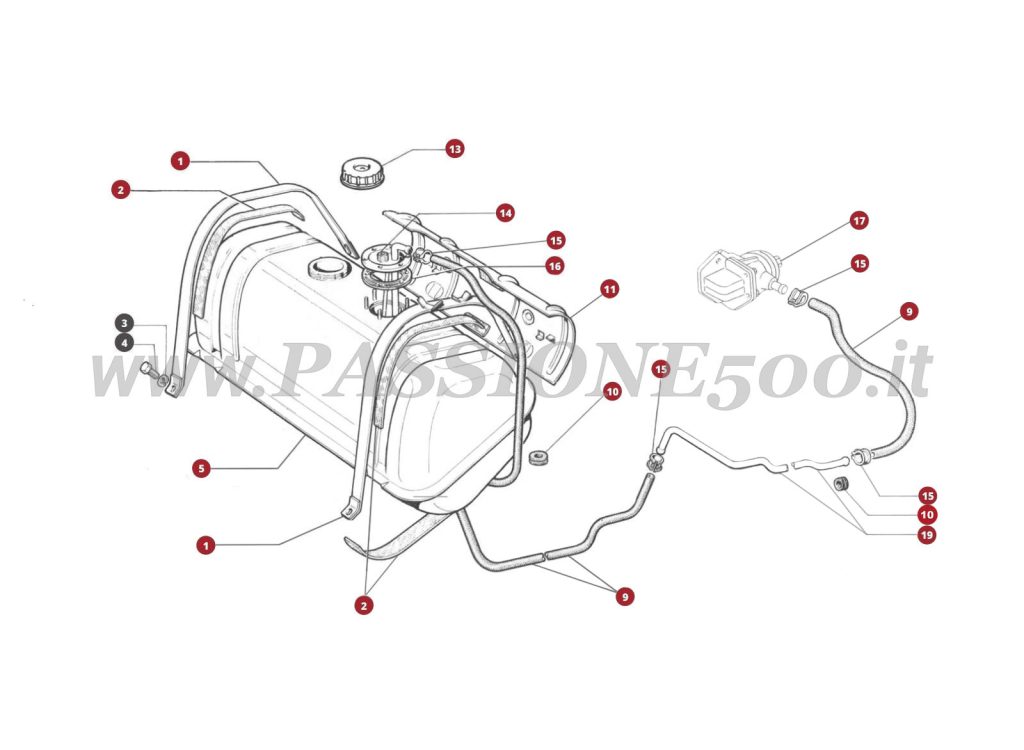 EXPLODED VIEW 7M – Fuel tank and fuel system FIAT 500 Giardiniera Base F