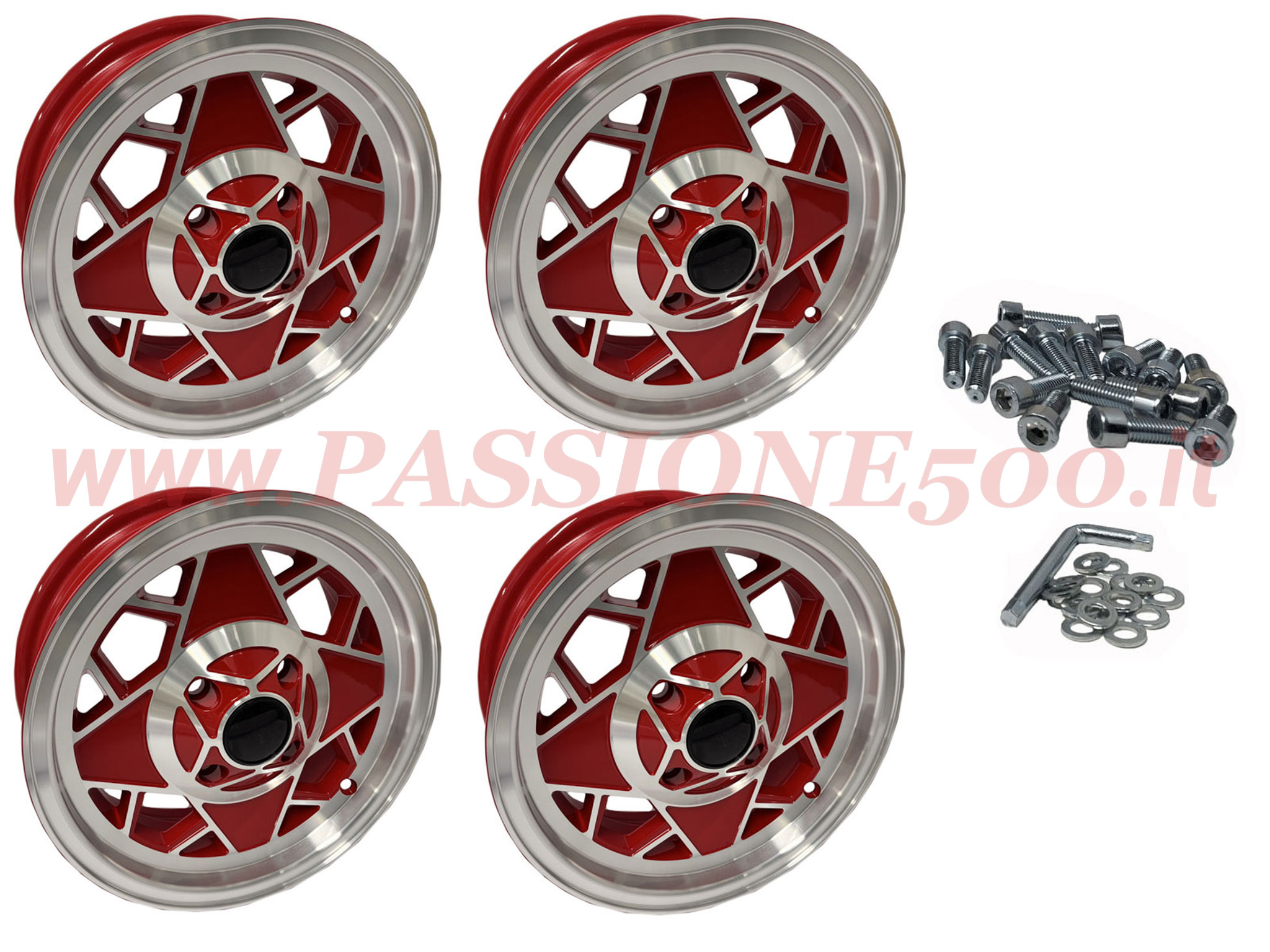 cerchi millemiglia rossi Fiat 500 Giardiniera