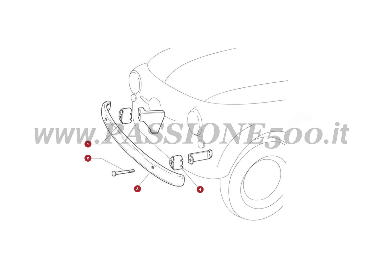 EXPLODED VIEW 14C – Front bumper and parts FIAT 500R