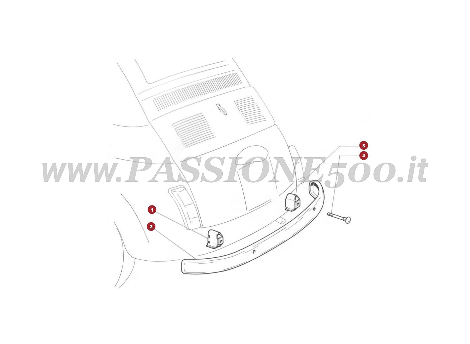 EXPLODED VIEW 15C – Rear bumper and parts FIAT 500R