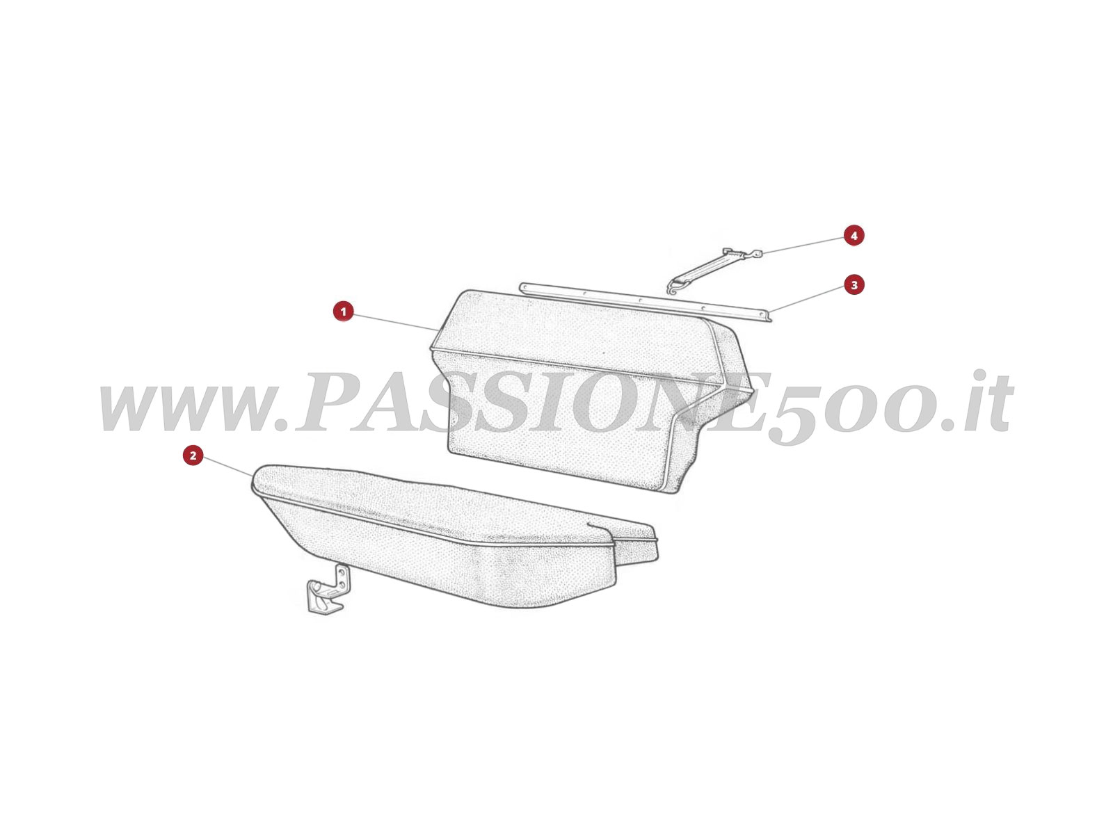 VUE EN ÈCLATÈ 18C – Siège arriere et particulier FIAT 500F