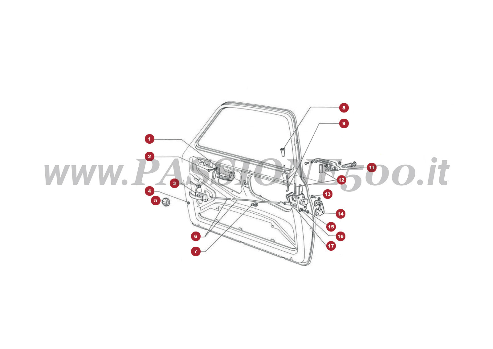 EXPLODED VIEW 7C/2 – Door and parts FIAT 500R