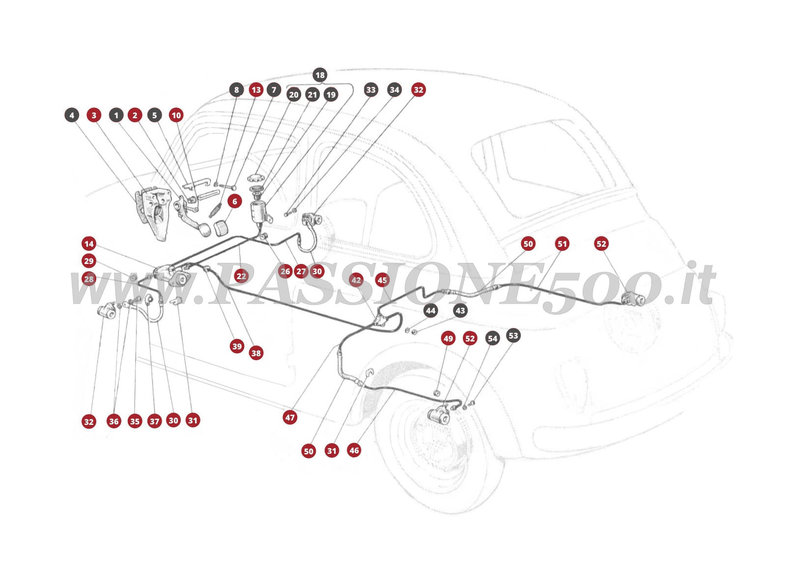 EXPLODED VIEW 23M – Brake control and Brake hydraulic system FIAT 500N