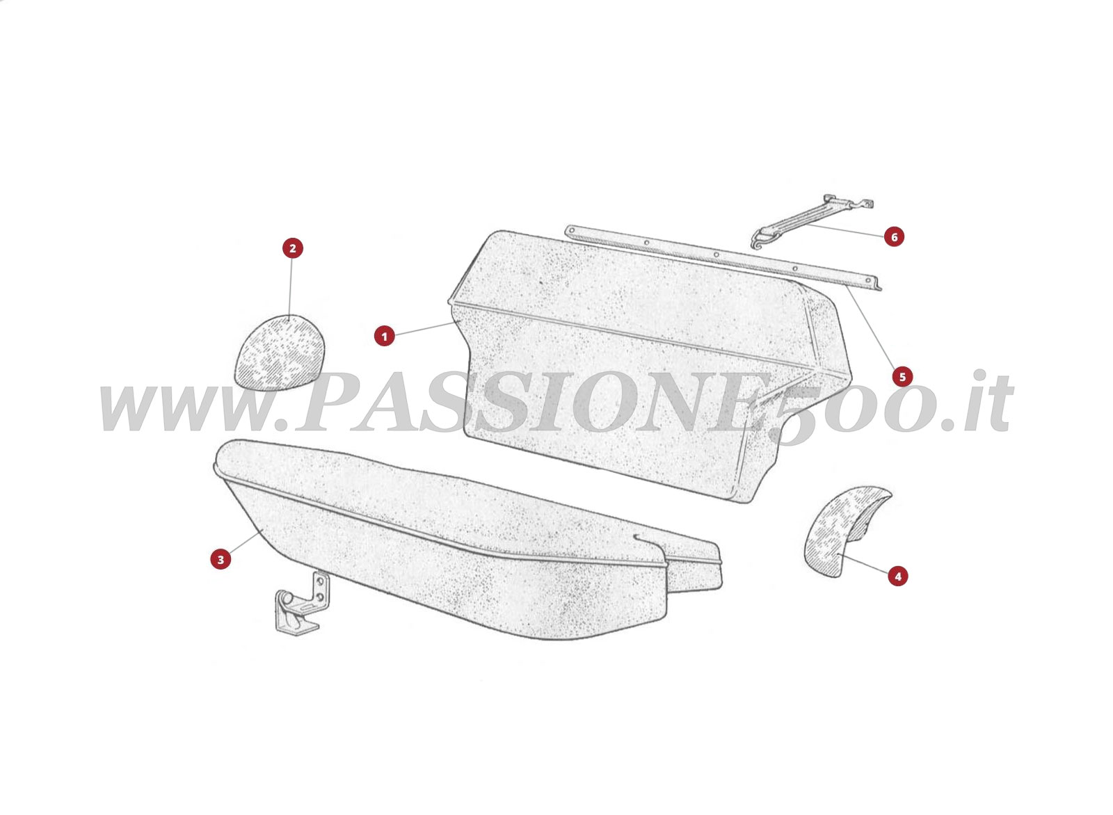ESPLOSO 20C โ Sedile posteriore e particolari FIAT 500D