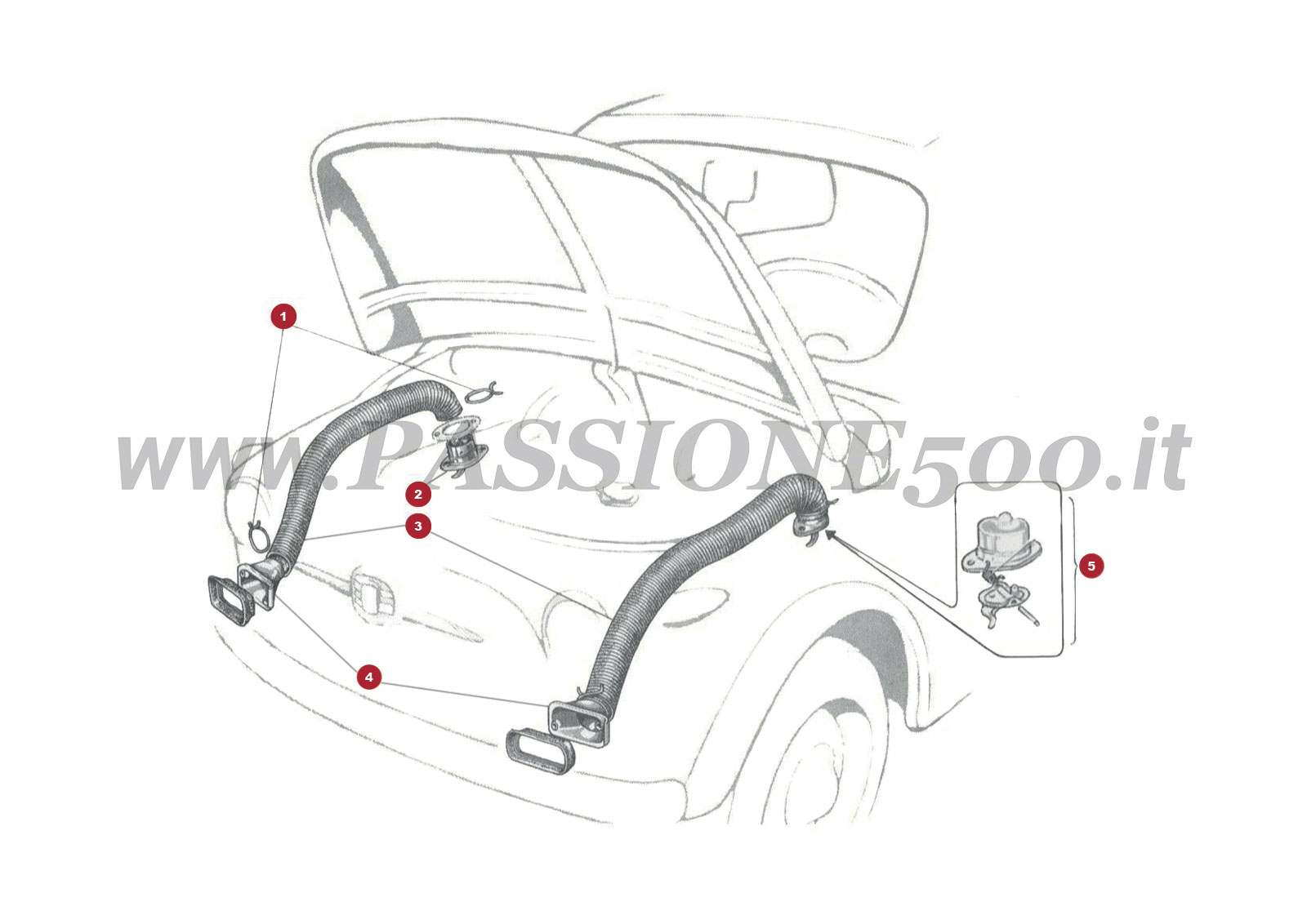 VUE EN ÈCLATÈ 23C – Systeme d’admission d’air de capot avant FIAT 500N