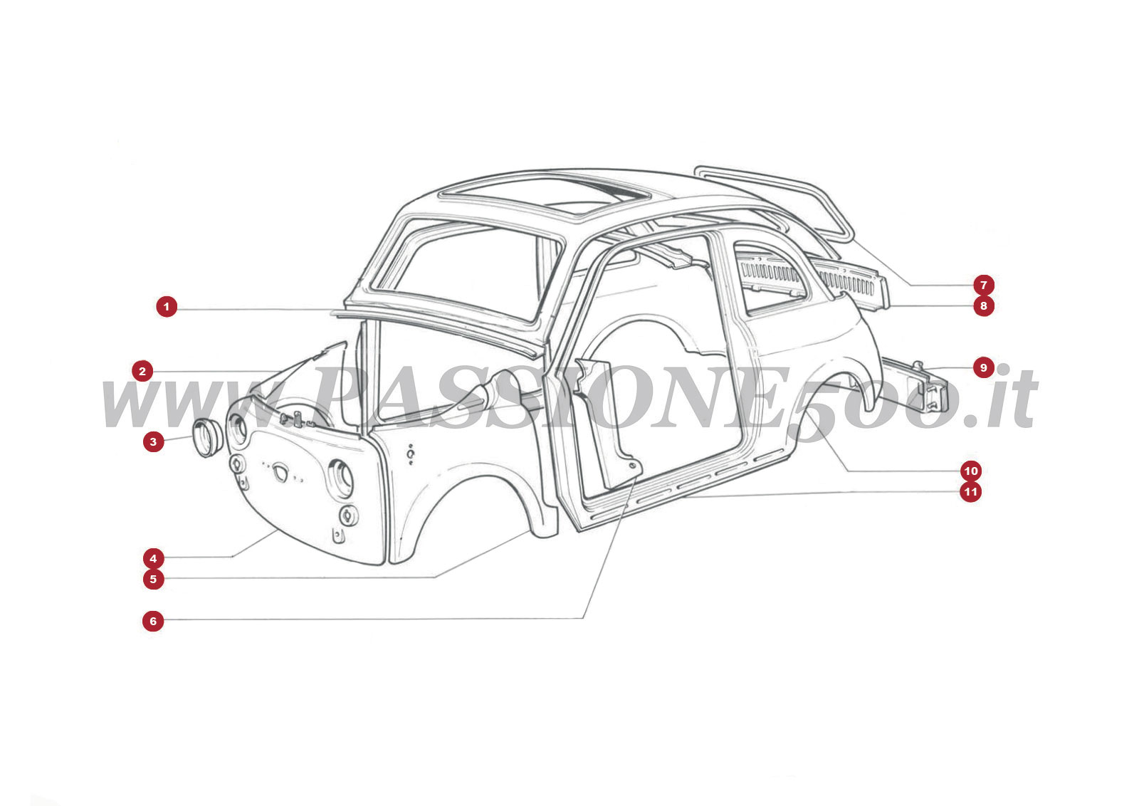 VUE EN ÈCLATÈ 5C – Pièces externes de carrosserie FIAT 500F