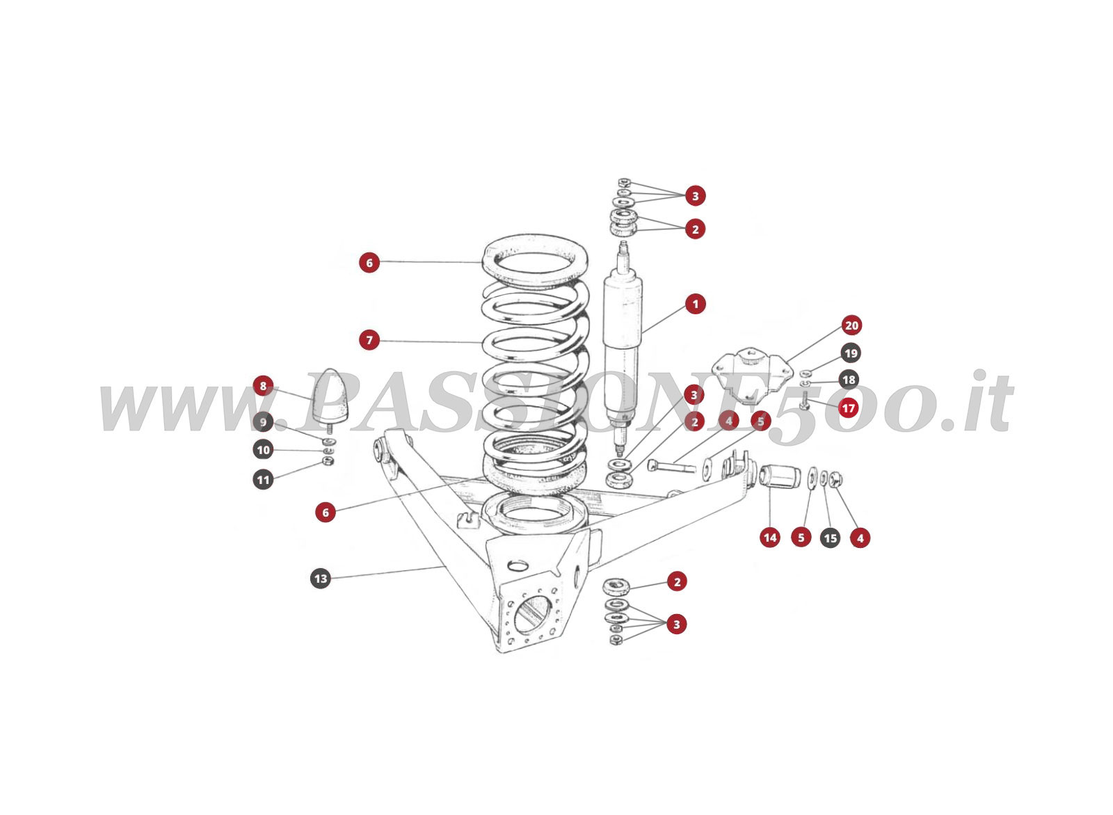 EXPLODED VIEW 30M – Rear suspension FIAT 500N