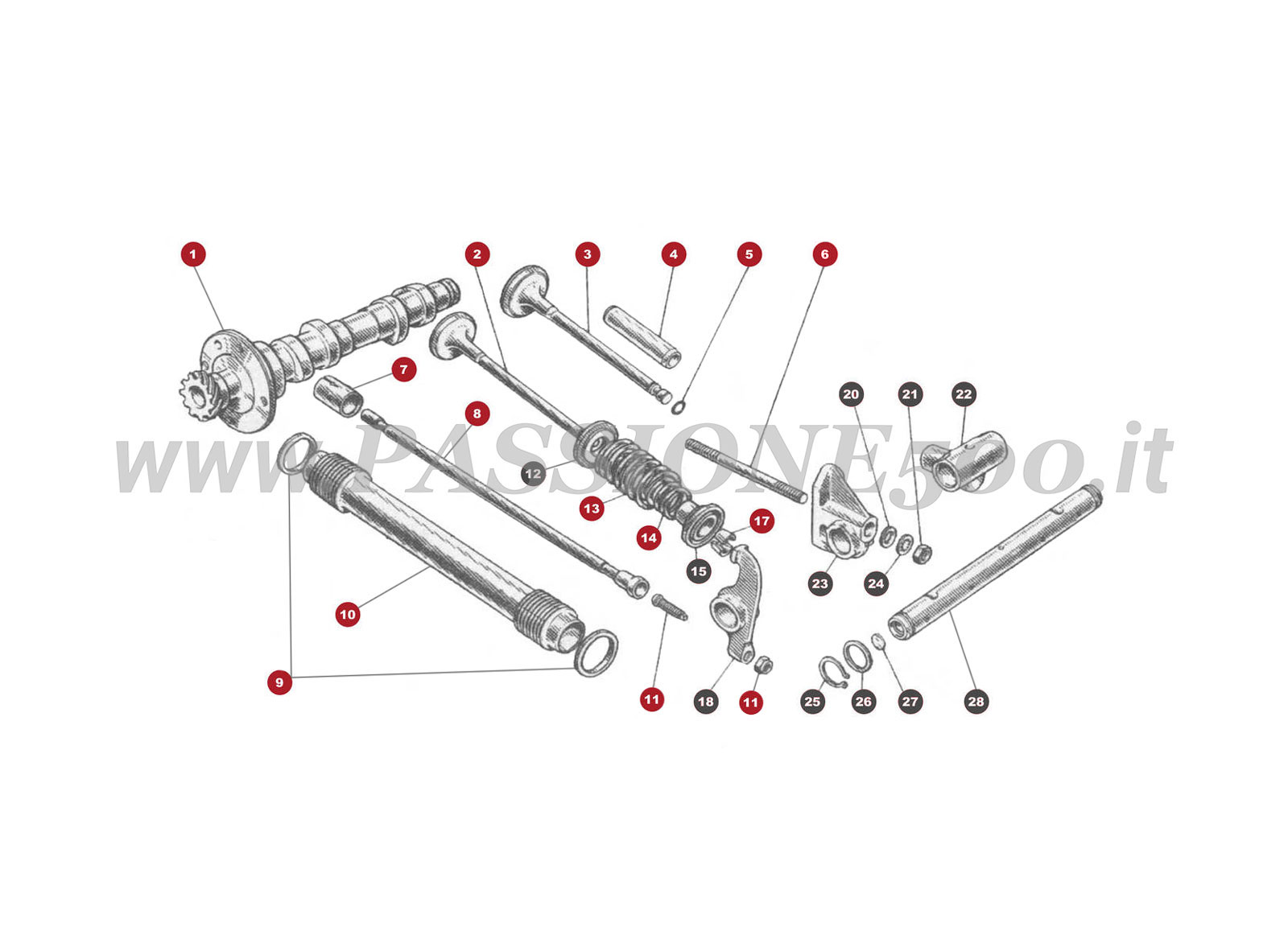 EXPLODED VIEW 6M – Valve gear FIAT 500 Giardiniera Base F